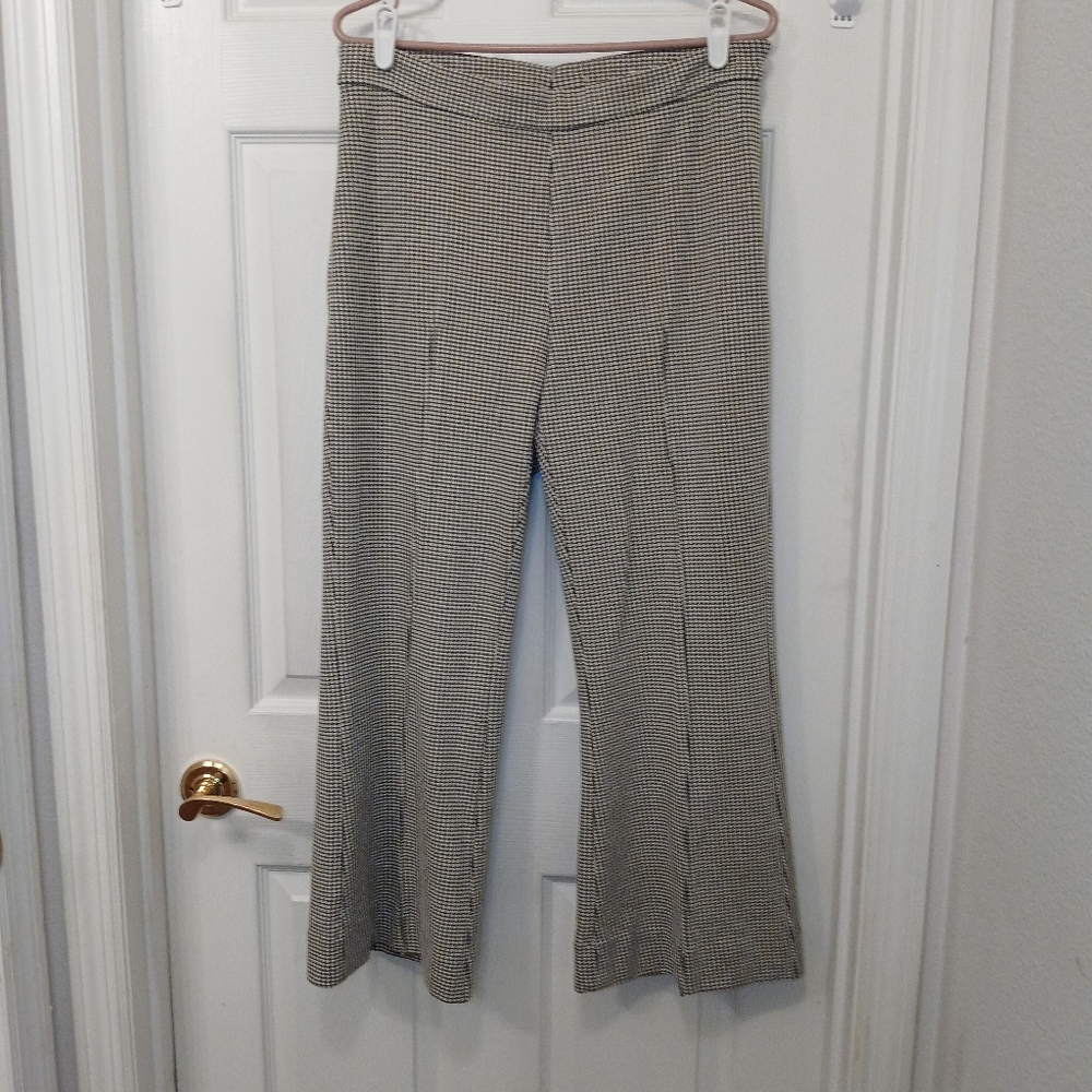 Macy's Women's Houndstooth Flare Pants Size L Black White